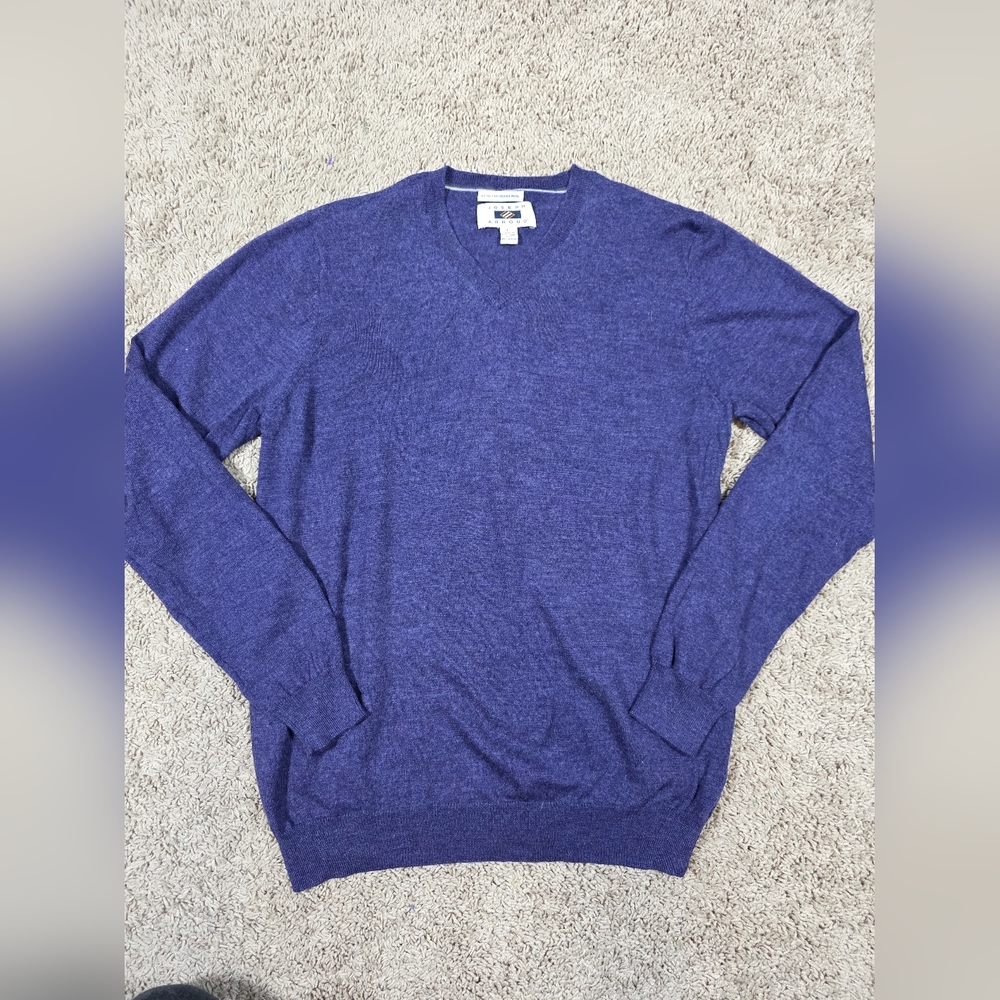 Joseph Abboud 100% Extra Fine Merino Wool Deep Blue V-Neck Sweater Size L